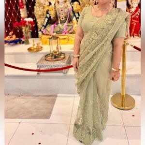 Sage Green Lace Saree / Indian wedding sari